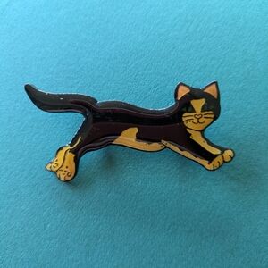 Vintage 90s Black And White Cat 2 Inch Pin Brooch Tuxedo Cat